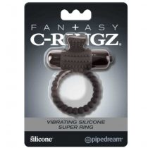    C-Ringz Vibrating Silicone Super Ring. Cserélhető elemes vibrogyűrű érdesített szilikonhengerben - fekete