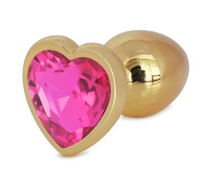 Passion labs Butt Plug Deluxe arany színű fém  S-es méretű rózsaszín köves anál ékszer
