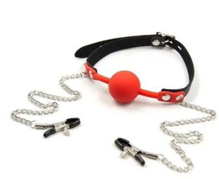 Guilty toys szájpecek + bimbócsipesz-lánccal /piros/