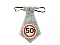 Party nyakkendő 50-es ezüst  csillogó 19 cm