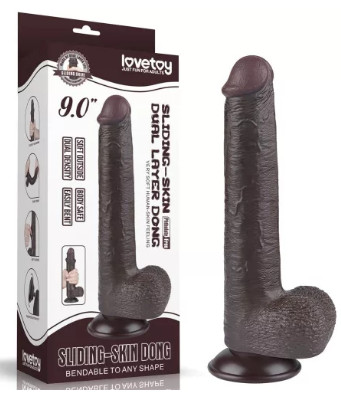 Lovetoy 9'' Sliding Skin Dual Layer Dong /barna/