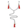 Lovetoy Nipple Clit Tassel Clamp With Chain - mellbimbóra és csiklóra való csipesz (ezüst-piros)