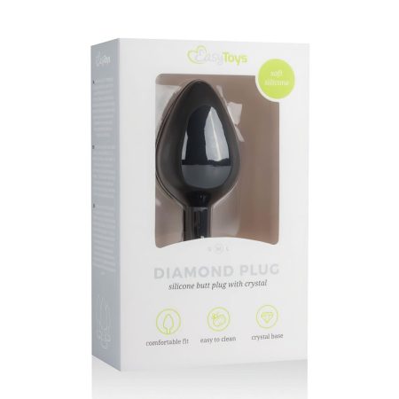 Easytoys Diamond - fehér köves anál plug (közepes) - fekete M-es méret 