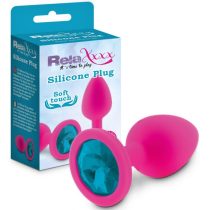   Relaxxxx Silicone Plug pink/blue. Szilikon análkúp Pink színben, kék kővel 7,2x2,5cm