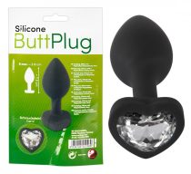 You2Toys Silicone Butt Plug - fehér köves, szíves anál dildó (fekete)_aphroditeszexshop