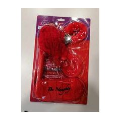   For Lovers Be naughty szemmaszk, korbács, bilincs és tanga fekete és piros színben
