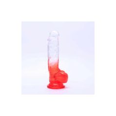   Sunfo Tapadótalpas, élethű herés dildó - 21 cm (áttetsző-piros) 