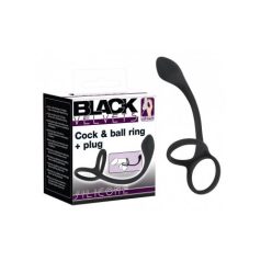  Black Velvets Cock & ball ring with butt plug  - vékony análdildó pénisz- és heregyűrűvel (fekete)
