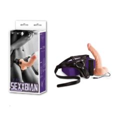   Sexxbian 7.5" Vibrating Dong & Harness - távirányítós, élethű vibrátor hámmal - 14,5 cm (fekete-testszínű)