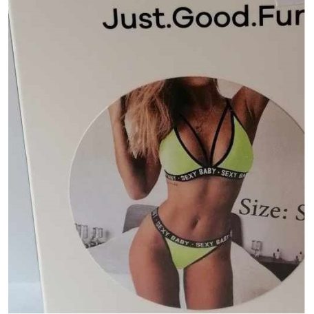 Just.Good Fun két részes bugyi melltartó neon zöld-fekete L-es méretben