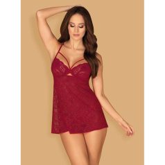   Obsessive - Ivetta Babydoll - Bordó Csipkés Hálóing és tanga S/M