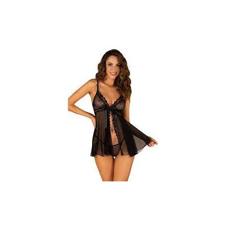 Obsessive Marrbel babydoll és tanga fekete S/M