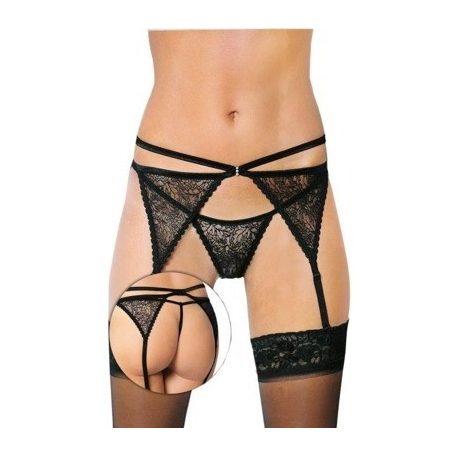Softline - Harisnyatartó + Tanga 3318 - S/M fekete