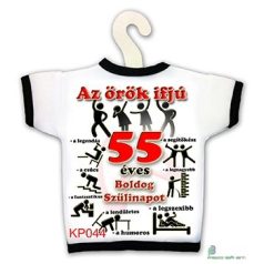 Üveg póló  Az örök ifjú 55 éves. Boldog Szülinapot