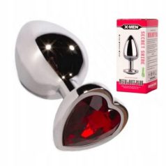   X-MEN Secret Shade Metal Butt Plug Red S-es méret piros szív alakú kővel