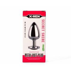   X-MEN Secret Shade Metal Butt Plug Red L-es méret piros színű szív alakú kővel