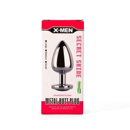 X-MEN Secret Shade Metal Butt Plug Red L-es méret piros színű szív alakú kővel