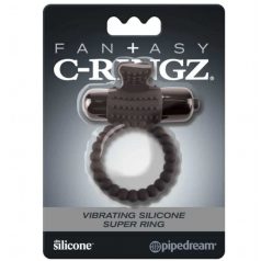   Fan+asy C-Ringz Vibrating Silicone Super Ring vibrogyűrű érdesített szilikonhengerben - fekete