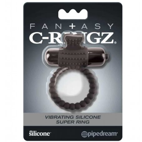 Fan+asy C-Ringz Vibrating Silicone Super Ring vibrogyűrű érdesített szilikonhengerben - fekete