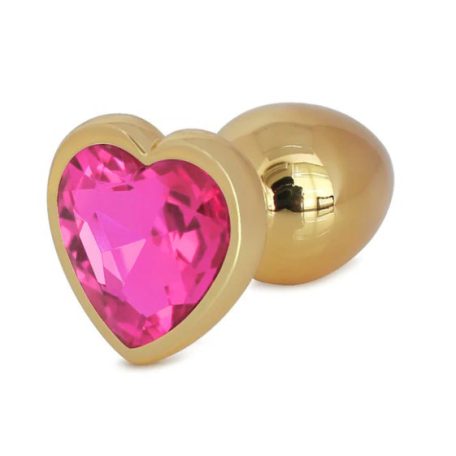 Passion labs Butt Plug Deluxe arany színű fém  S-es méretű rózsaszín köves anál ékszer