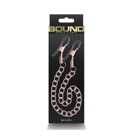 NS Novelties Bound Nipple Clamps DC2 - fém mellcsipesz - 44 cm (arany-fekete)