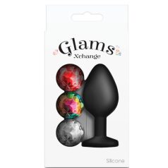   Glams Xchange Round Gem – Medium Fekete anál plug cserélhető kővel 