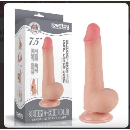 Lovetoy 7.5" Sliding Skin Dual Layer Dong - vízálló, szilikon, élethű dildó - 19,5 cm (testszínű)