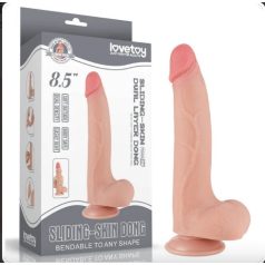   Lovetoy 8.5" Sliding Skin Dual Layer Dong - letapasztható, herés, élethű dildó - 20 cm (testszínű)