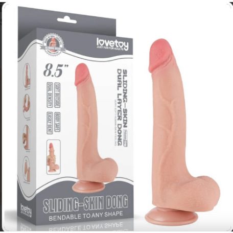 Lovetoy 8.5" Sliding Skin Dual Layer Dong - letapasztható, herés, élethű dildó - 20 cm (testszínű)