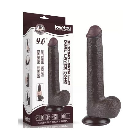 Lovetoy 9'' Sliding Skin Dual Layer Dong /barna/