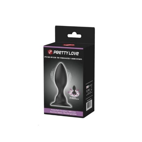 Pretty Love Push Over to Trigger Vibration - szilikon, akkus, letapasztható anál vibrátor - 10,8 cm (fekete)