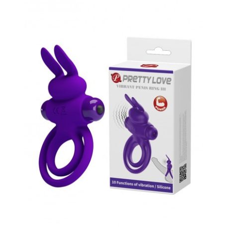 Pretty Love - Vibrant Penis Ring III  - Nyuszis Péniszgyűrű Herére Húzhatós - Lila
