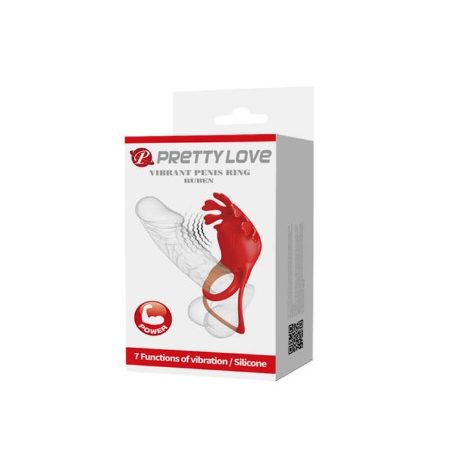 Pretty Love Ruben - szilikon, akkus, csiklóizgatós, vízálló, vibrációs péniszgyűrű - 8,5 cm (piros)