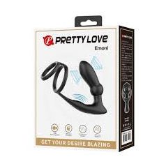   Pretty Love Emoni  Péniszgyűrű + anális dugó  12 rezgés  fekete 