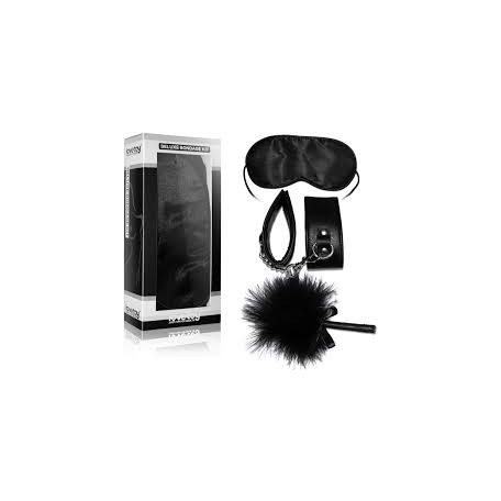Lovetoy Deluxe Bondage Kit - BDSM szett - szemmaszk + cirógató + bilincs (fekete)