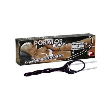 Porátor anál dildó péniszgyűrűvel (fekete)