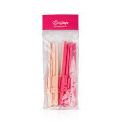   Easytoys Penis Straws - péniszes szívószál (sötét pink-natúr) - 10db