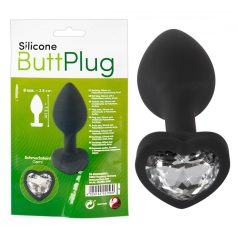 You2Toys Silicone Butt Plug - fehér köves, szíves anál dildó (fekete)_aphroditeszexshop