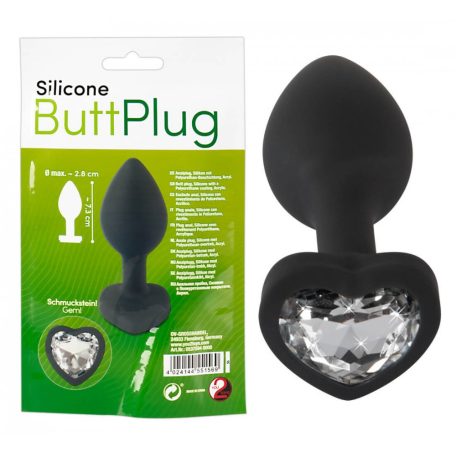 You2Toys Silicone Butt Plug - fehér köves, szíves anál dildó (fekete)_aphroditeszexshop