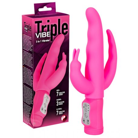 Triple Vibe - forgó, 3 ágú vibrátor (pink)